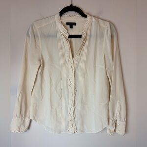 J Crew Women's Ruffle Silk Button-Up Blouse Size 4 Cream Minimalist